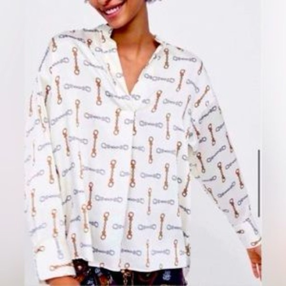 ZaraWhite Blouse with Chain Print